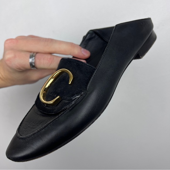 Chloe C Logo Convertible Suede Mule Nubuck Leather Loafers - Picture 12 of 12